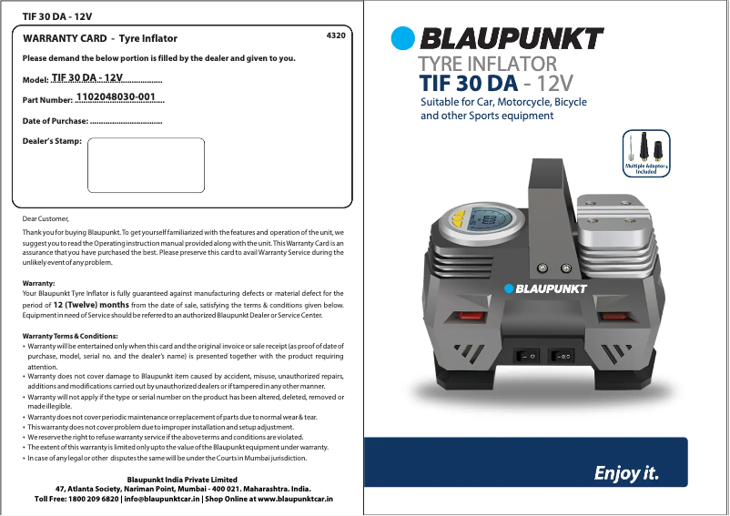 Page 1 de la notice Manuel utilisateur Blaupunkt TIF 30 DA