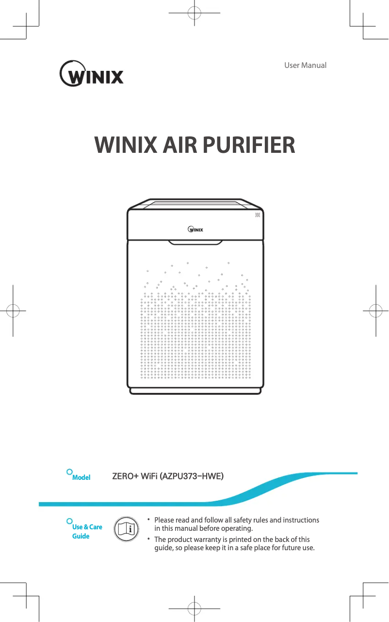 Page 1 de la notice Manuel utilisateur Winix Zero Pro