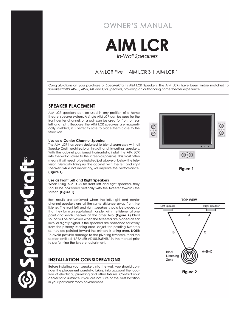 Page 1 de la notice Manuel utilisateur SpeakerCraft AIM LCR3 Three