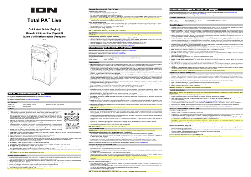 Page 1 de la notice Guide de démarrage rapide ION Total PA Live
