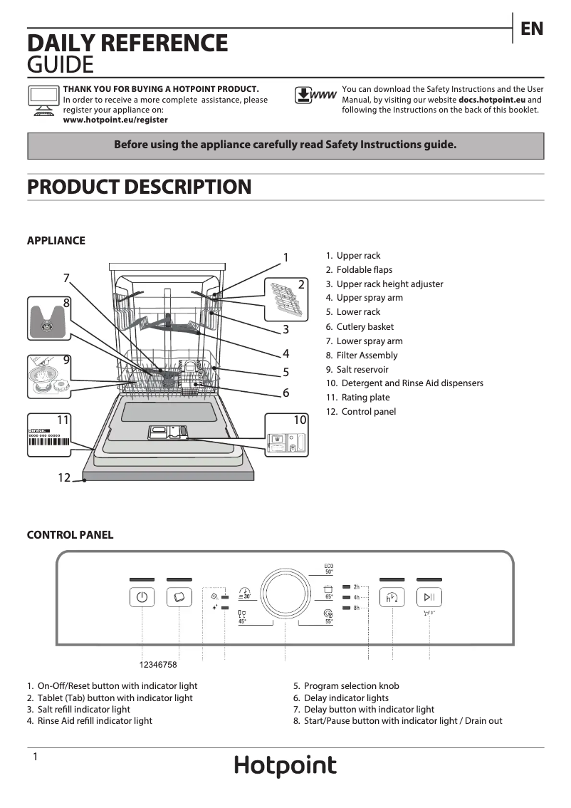 Page 1 de la notice Manuel utilisateur Hotpoint HFE 1B19 UK