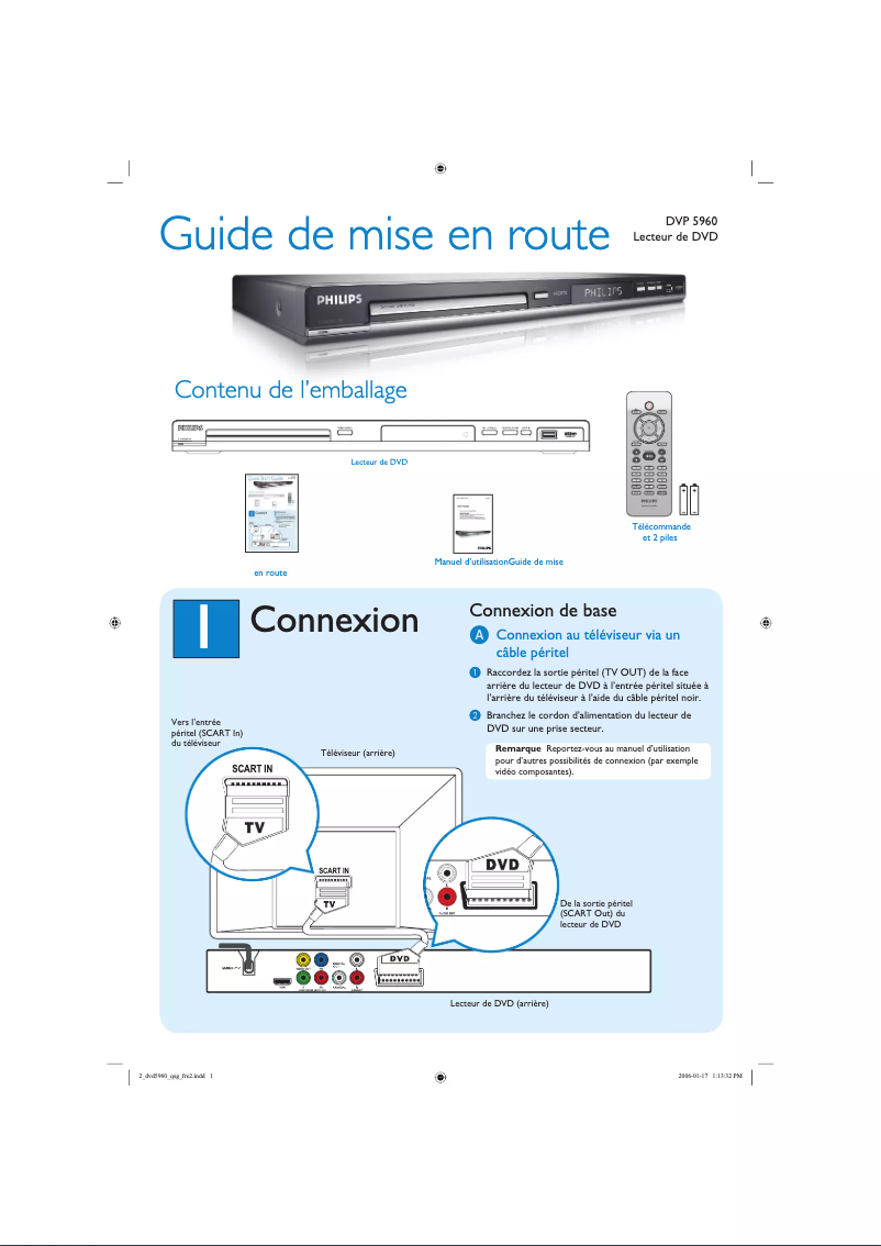 Page 1 de la notice Guide de démarrage rapide Philips DVP5960