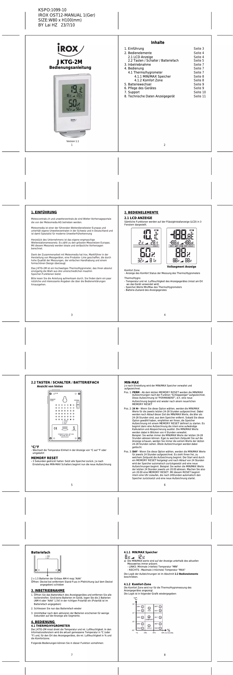 Page n°1 - Manuel utilisateur Irox JKTG-2M