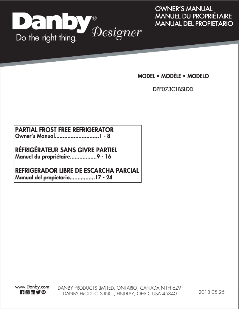 Page 1 de la notice Manuel utilisateur Danby DPF073C1BSLDD