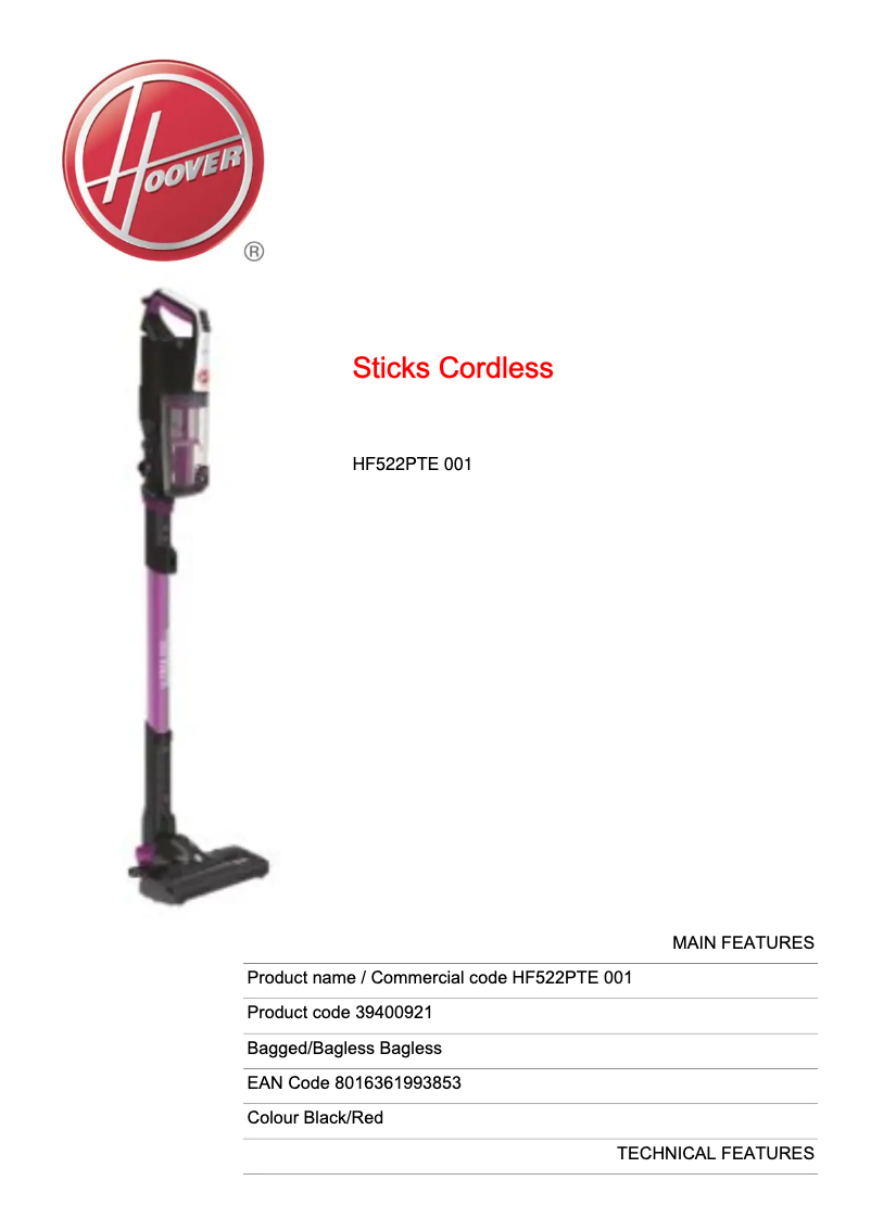 Image de la première page du manuel de l'appareil H-FREE 500 HF522PTE 001