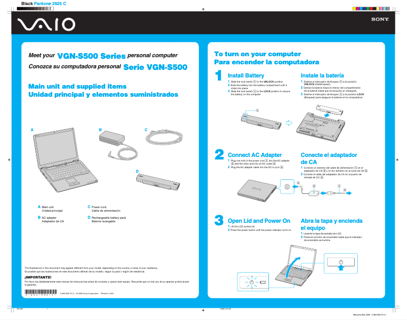 Page n°1 - Guide d'installation Sony Vaio VGN-S570P