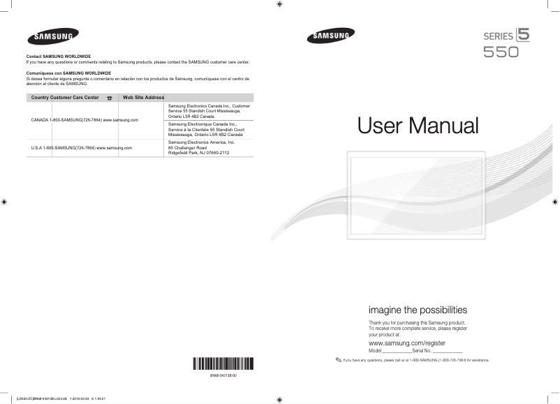 Page 1 de la notice Manuel utilisateur Samsung LN40E550F7F