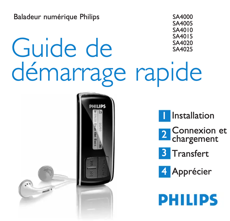 Page 1 de la notice Guide de démarrage rapide Philips SA4000