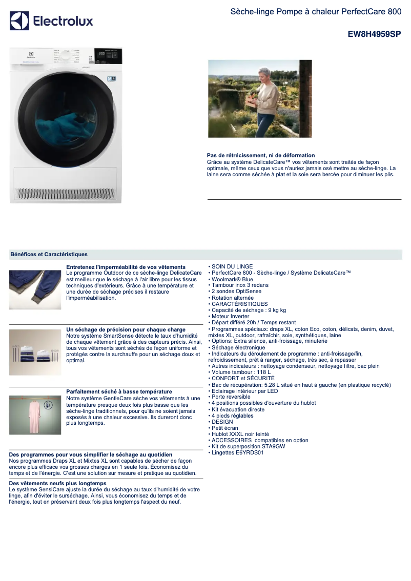 Page n°1 - Fiche technique Electrolux EW8H4959SP