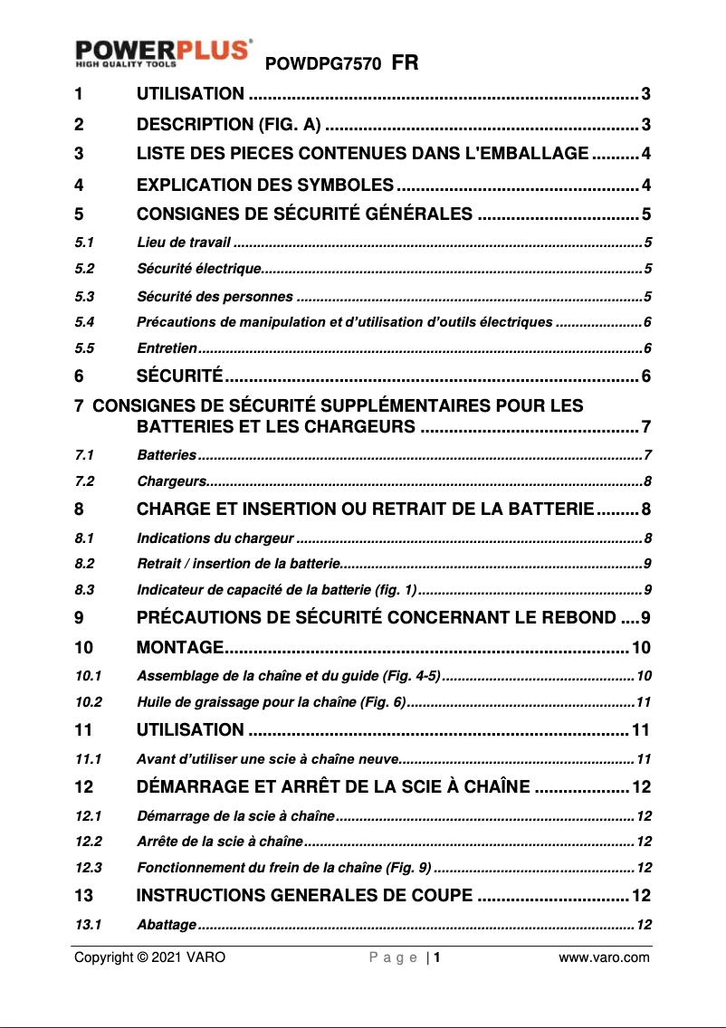 Page n°1 - Manuel utilisateur PowerPlus POWDPGSET41