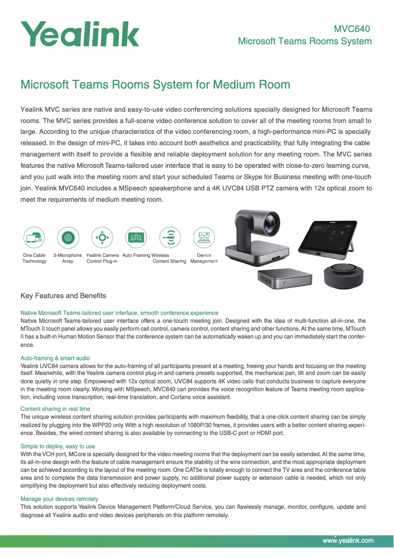 Page 1 de la notice Fiche technique Yealink MVC640