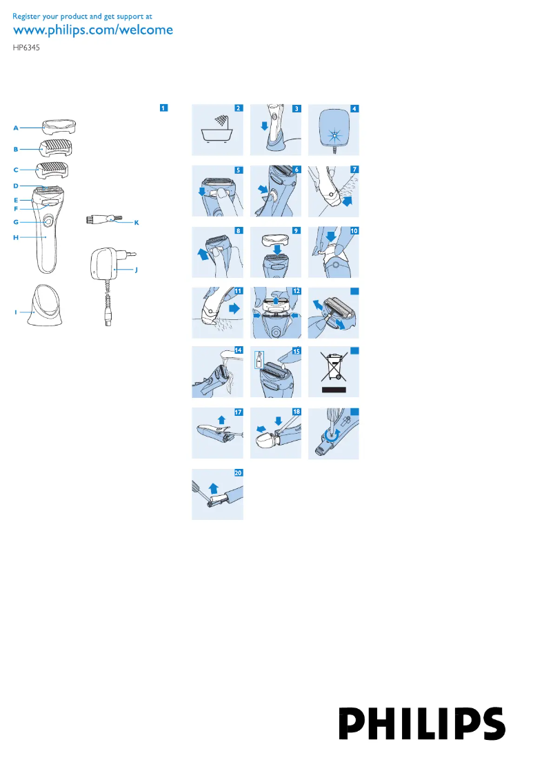 Image de la première page du manuel de l'appareil Ladyshave Double Contour HP6345