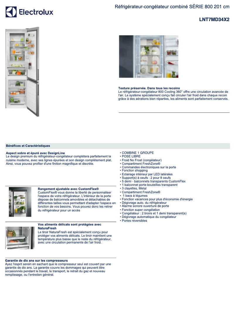 Page 1 de la notice Fiche technique Electrolux LNT7MD34X2