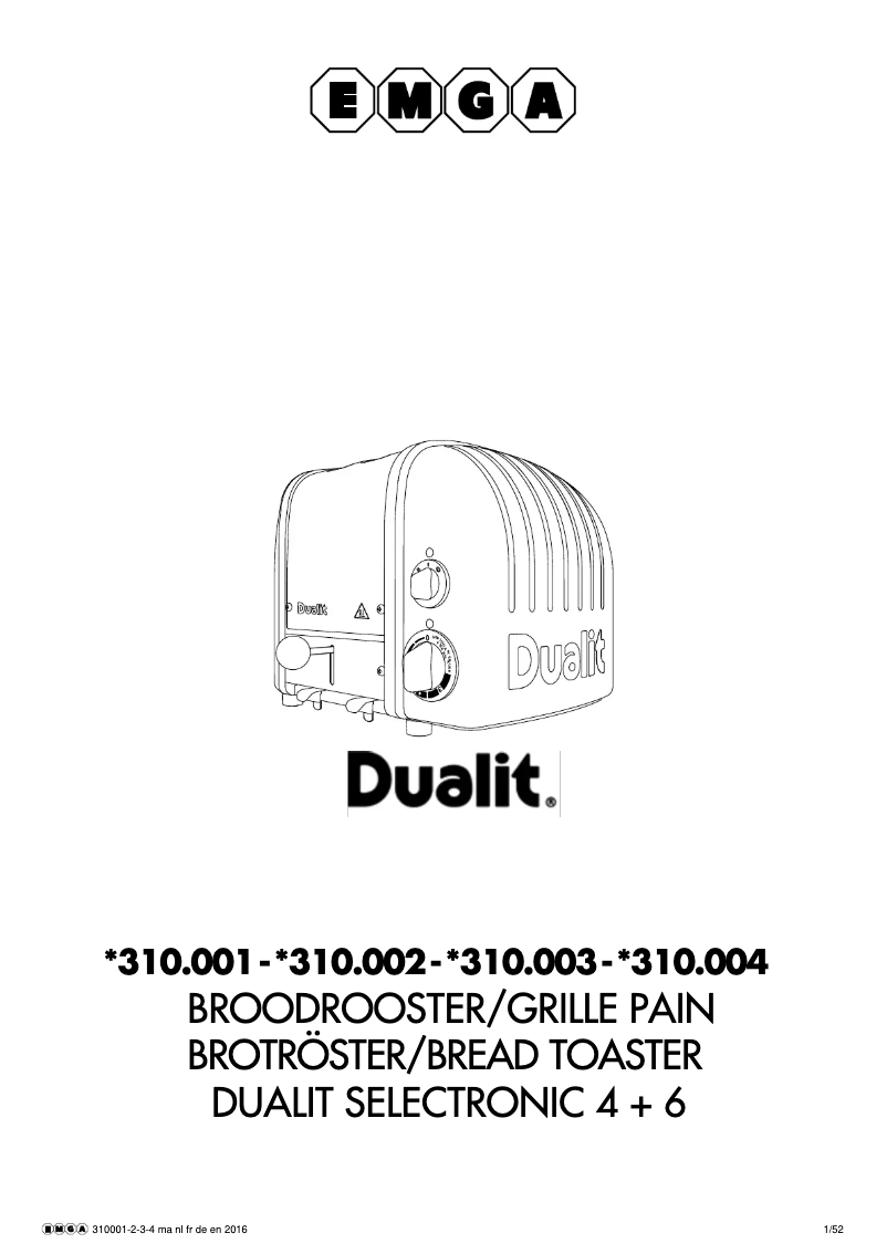 Page n°1 - Manuel utilisateur Dualit 310001