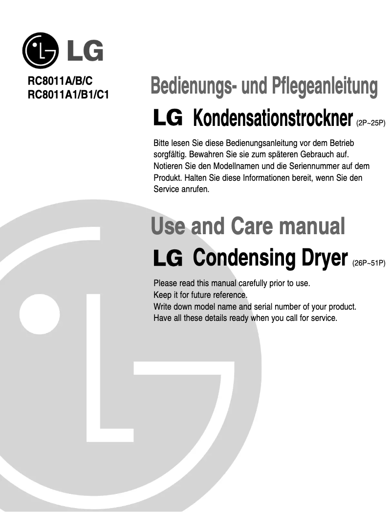 Page n°1 - Manuel utilisateur LG RC8011C