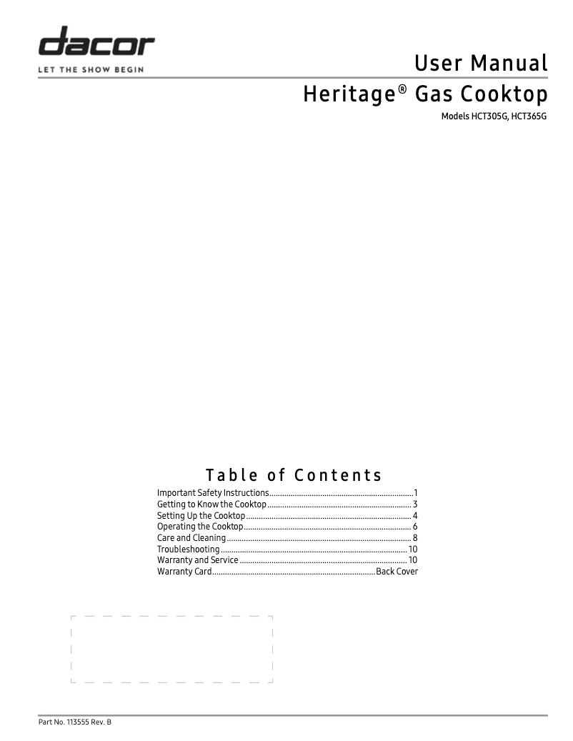 Page n°1 - Manuel utilisateur Dacor HCT305G