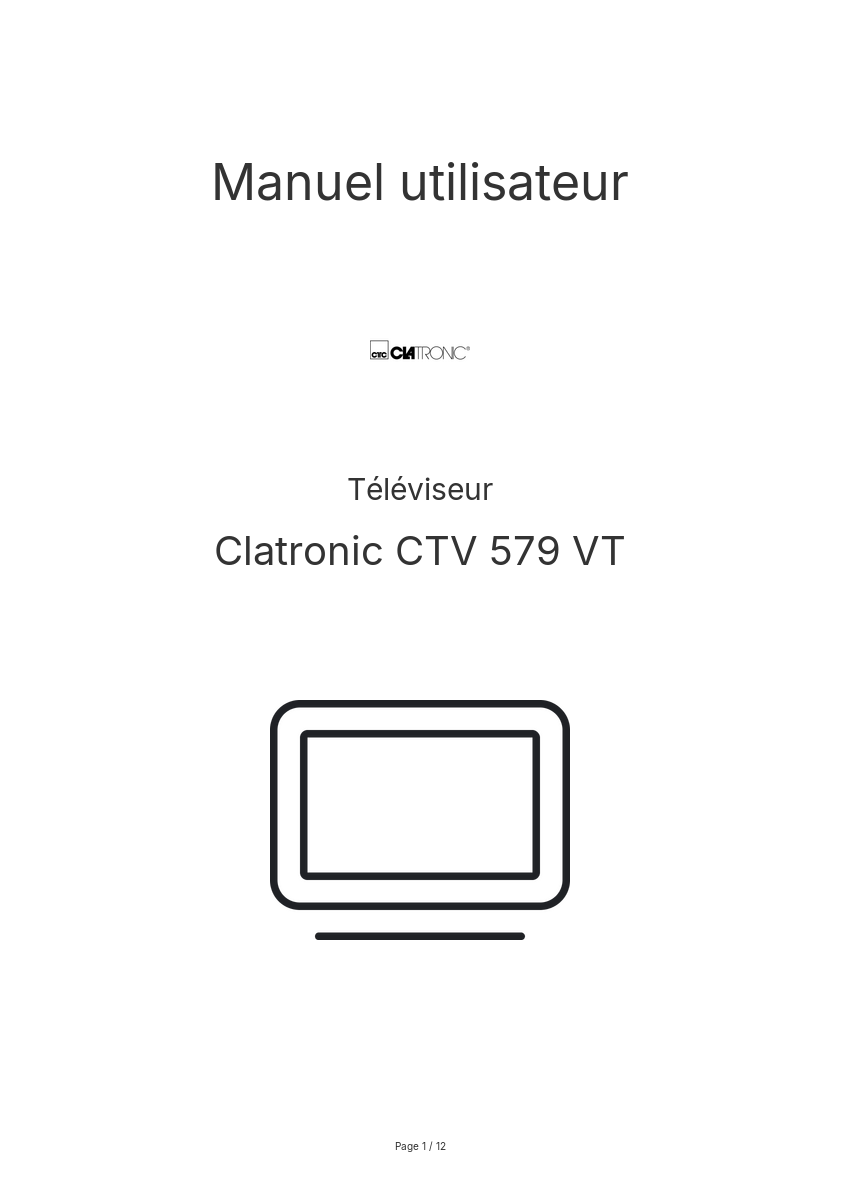 Page n°1 - Manuel utilisateur Clatronic CTV 579 VT