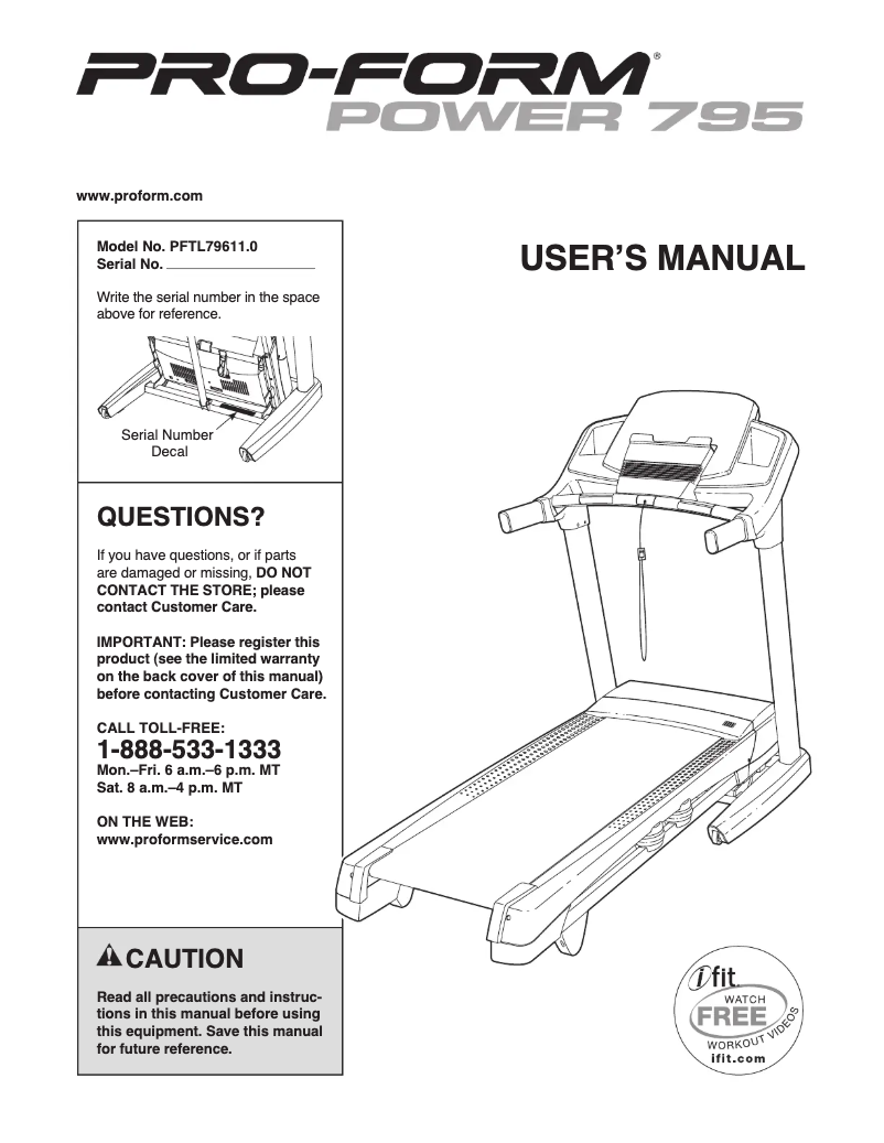 Page n°1 - Manuel utilisateur ProForm Power 795