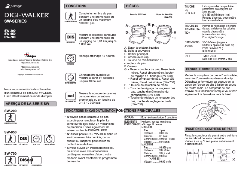 Page 1 de la notice Manuel utilisateur Yamax Digi-Walker SW-200
