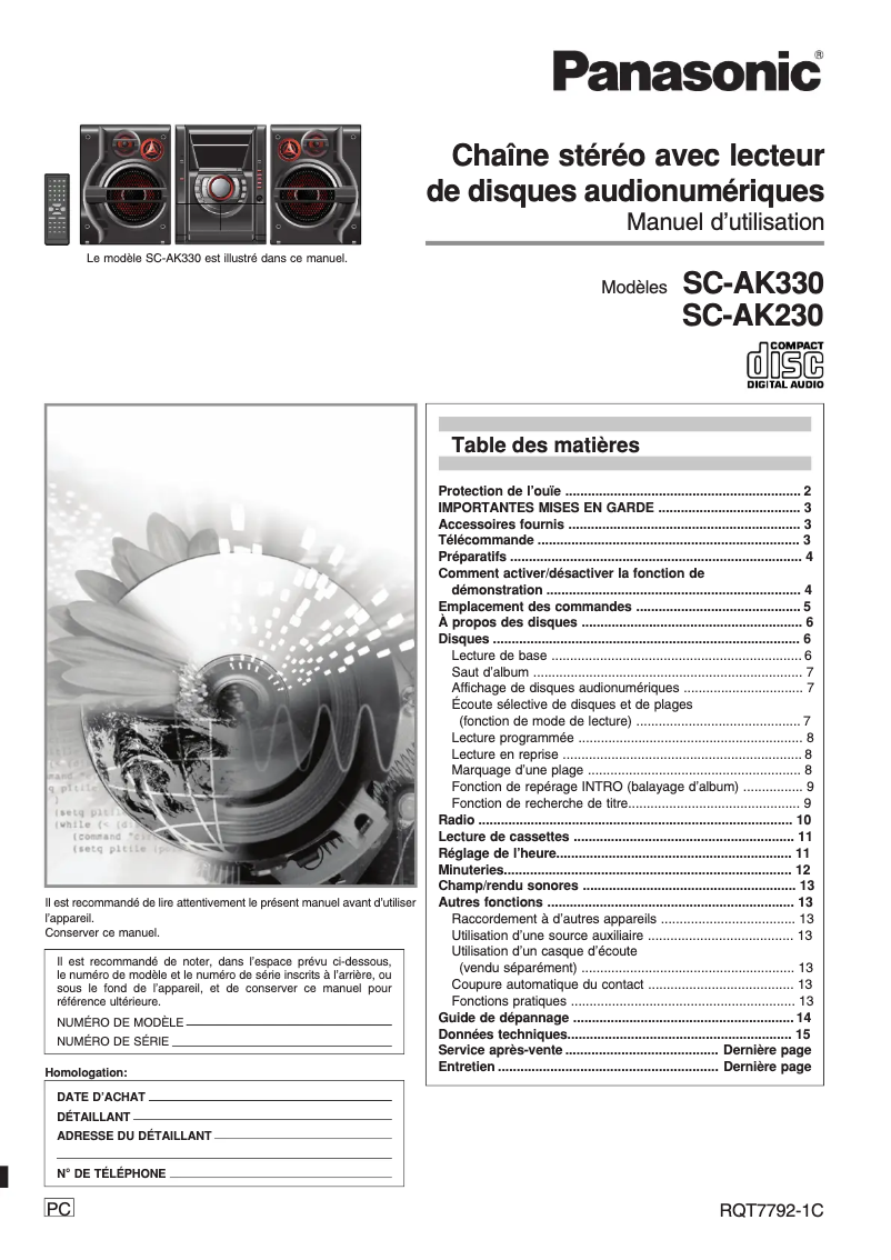 Page n°1 - Manuel utilisateur Panasonic SC-AK330