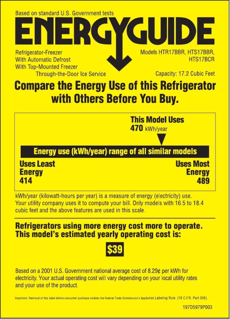 Page n°1 - Label énergétique Hotpoint HTR17BBRLCC