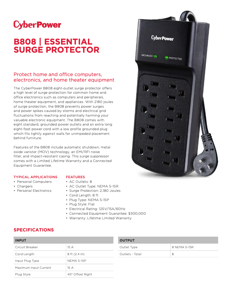 Page 1 de la notice Fiche technique CyberPower B808