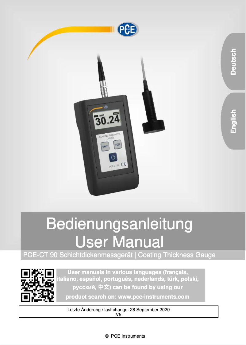 Page 1 de la notice Manuel utilisateur PCE Instruments PCE-CT 90