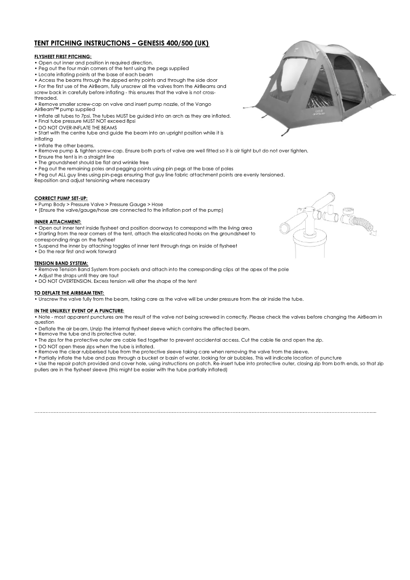 Page 1 de la notice Manuel utilisateur Vango Genesis 400