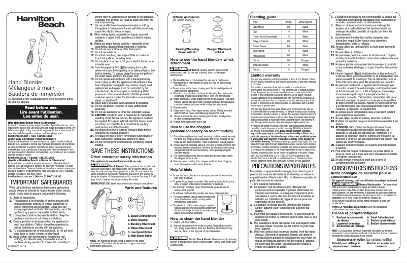 Page 1 de la notice Manuel utilisateur Hamilton Beach 59768