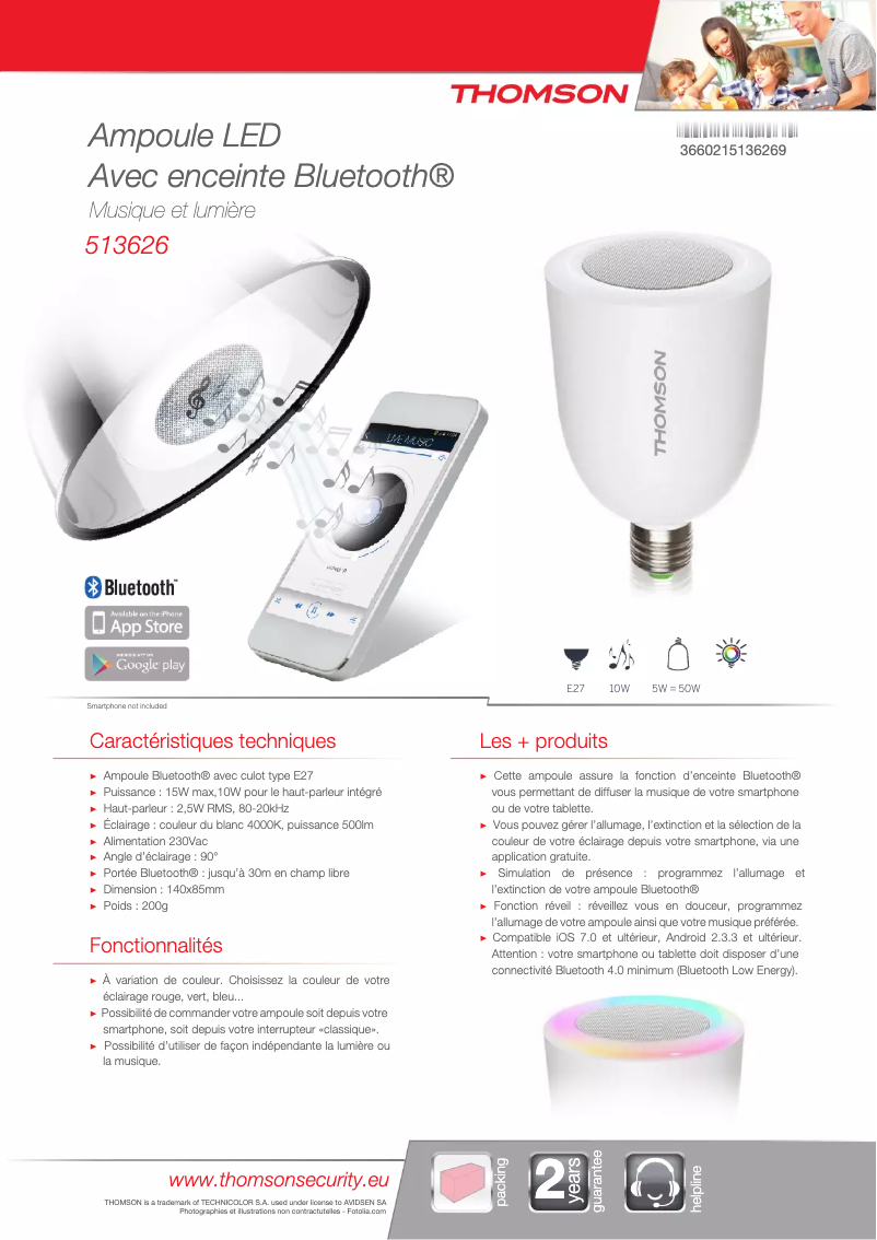 Page 1 de la notice Fiche technique Thomson 513626