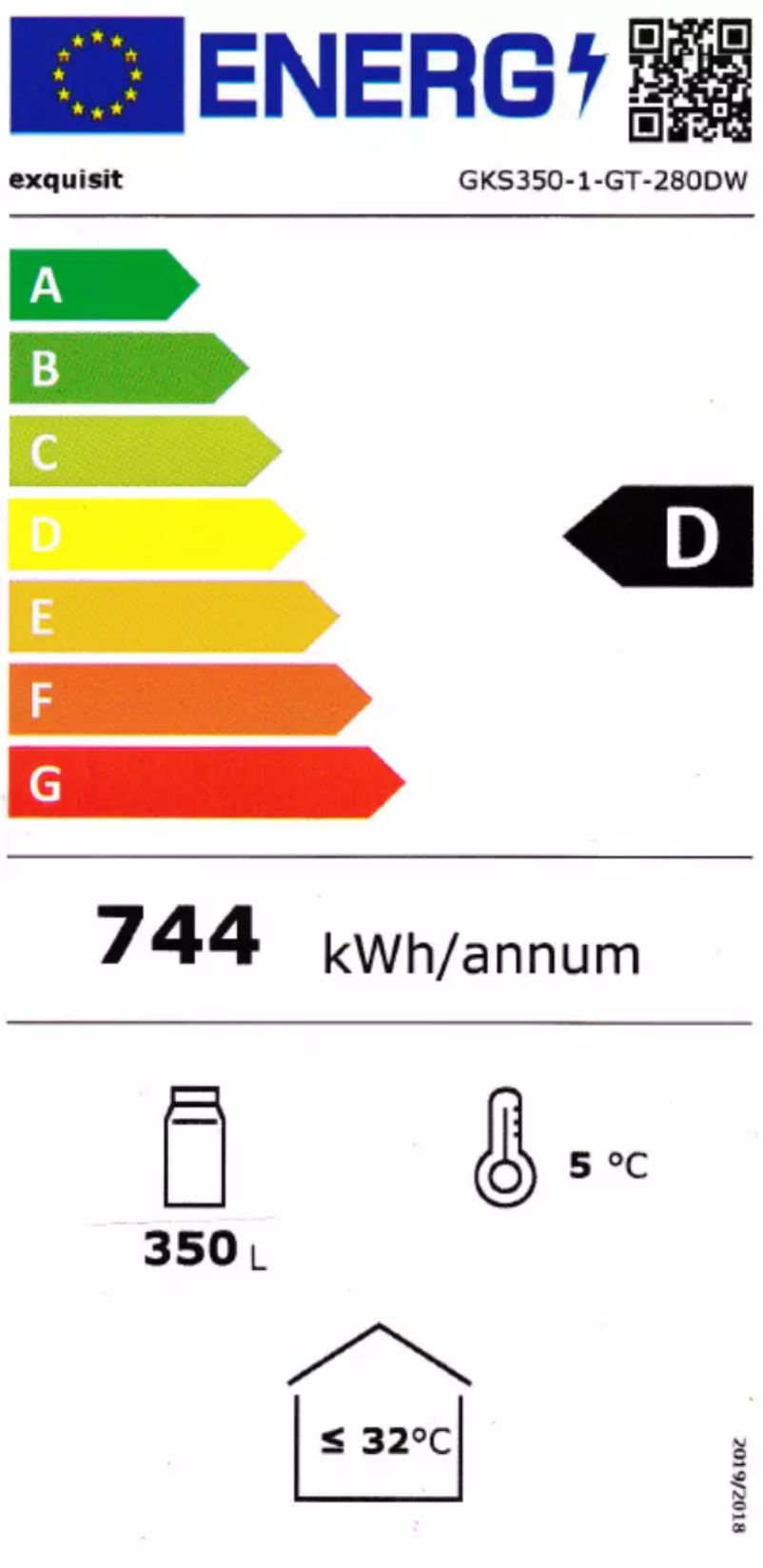 Page 1 de la notice Label énergétique Exquisit GKS350-1-GT-280DW
