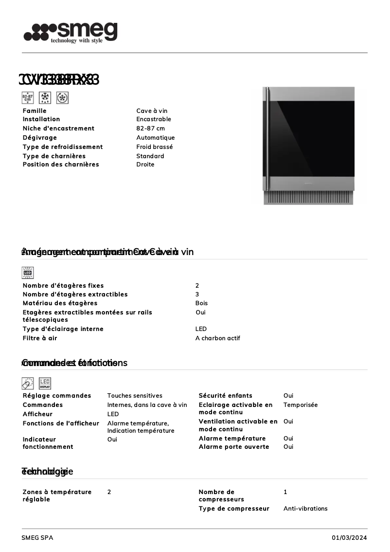 Página 1 del manual Ficha técnica Smeg CVI338RX3