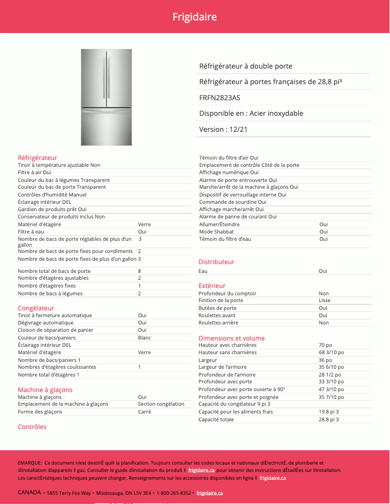 Image de la première page du manuel de l'appareil FRFN2823AS