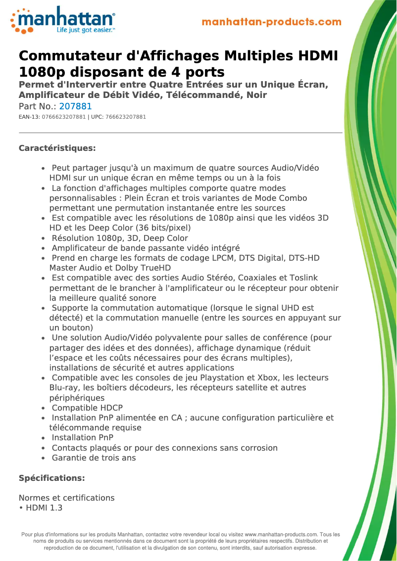 Page n°1 - Fiche technique Manhattan 207881