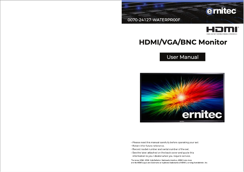 Page n°1 - Manuel utilisateur Ernitec 0070-24127-WATERPROOF