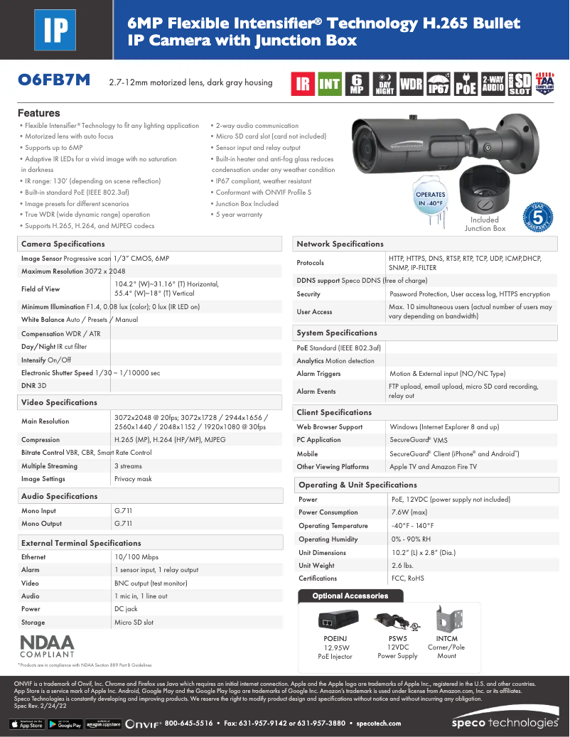 Page n°1 - Fiche technique Speco Technologies O6FB7M