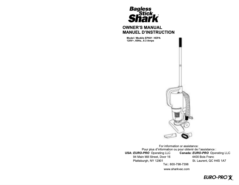 Image de la première page du manuel de l'appareil Euro-Pro EP601