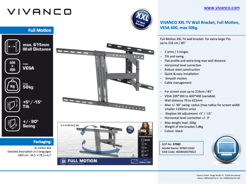 Page 1 de la notice Fiche technique Vivanco BFMO 6560