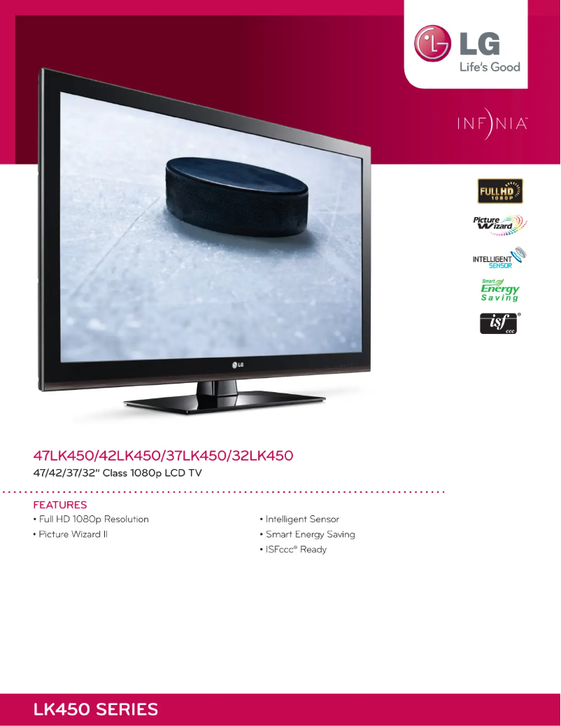 Page 1 de la notice Fiche technique LG 32LK450