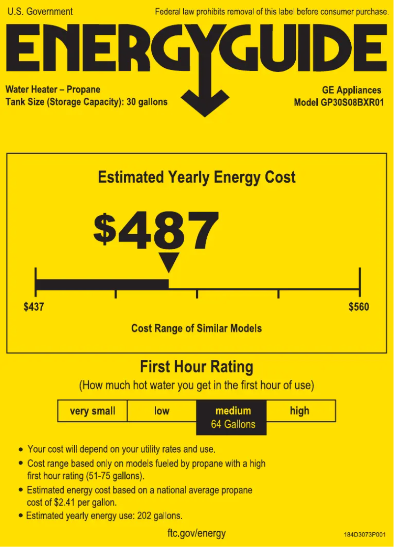 Page 1 de la notice Label énergétique GE GP30S08BXR