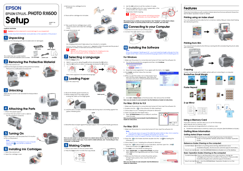 Page n°1 - Manuel utilisateur Epson Stylus Photo RX600
