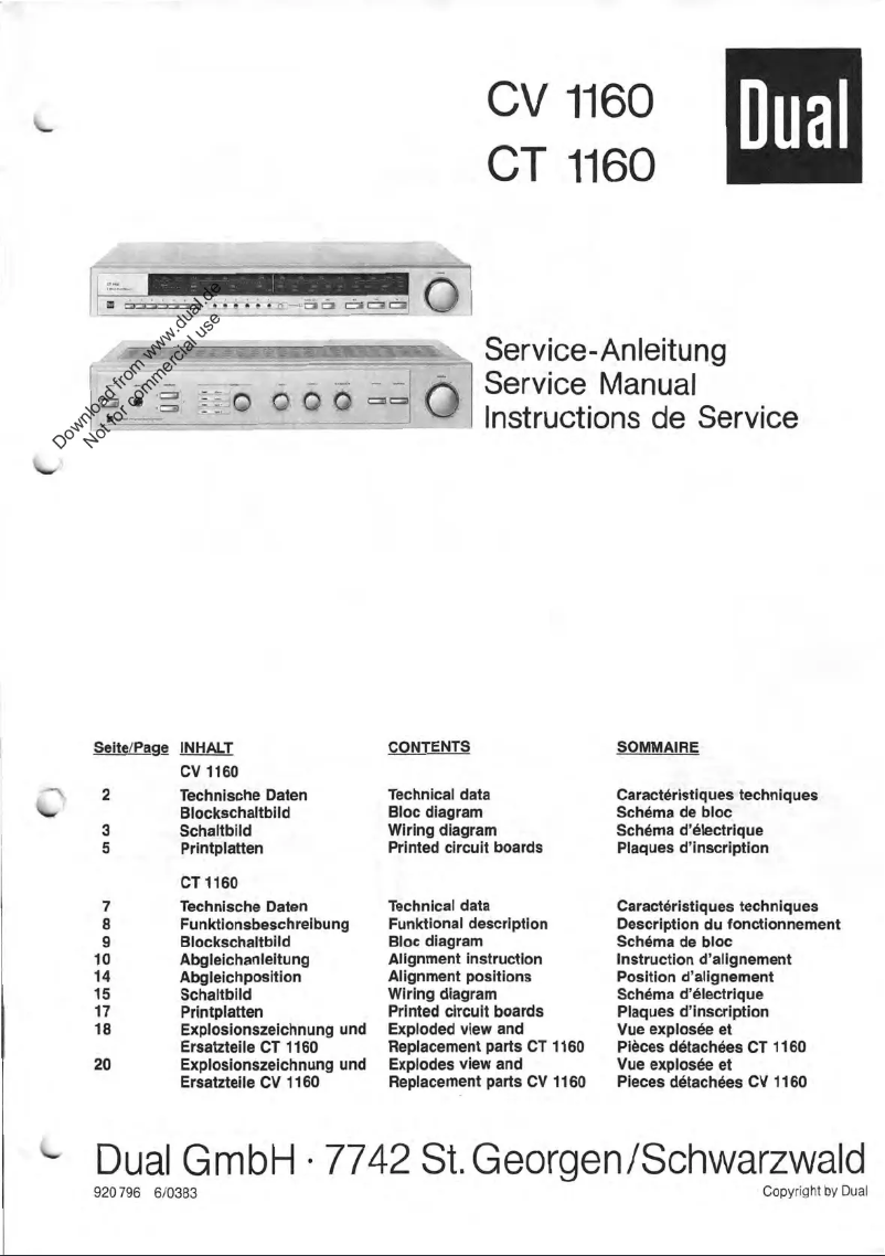 Page n°1 - Manuel utilisateur Dual CV 1160