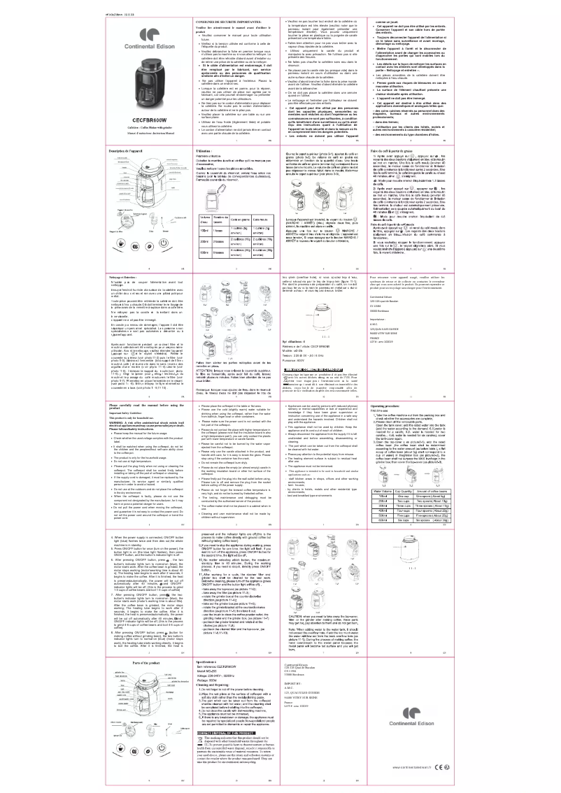 Page 1 de la notice Manuel utilisateur Continental Edison CECFBR600W