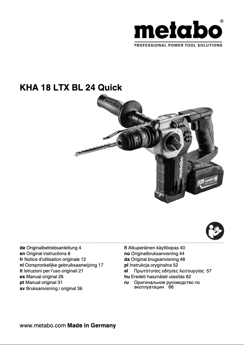 Image de la première page du manuel de l'appareil KHA 18 LTX BL 24 Quick