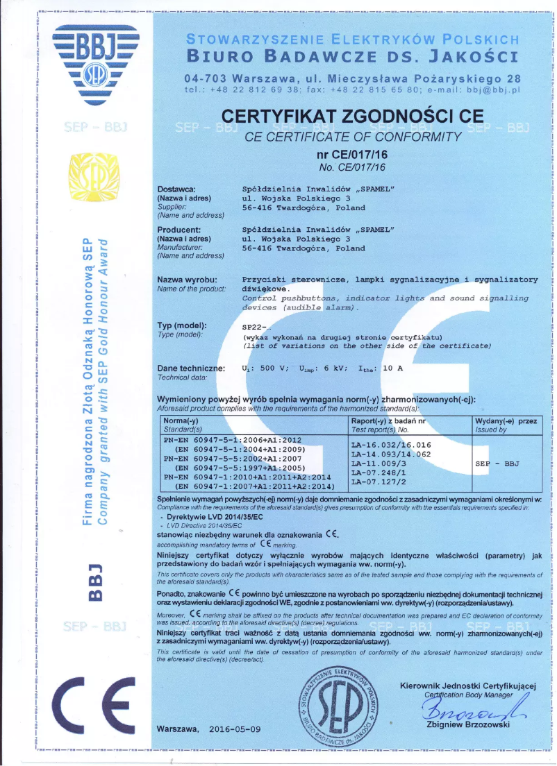 Page 1 de la notice Manuel utilisateur Spamel SP22-1408\P02