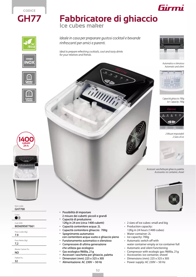 Página 1 del manual Ficha técnica Girmi GH77
