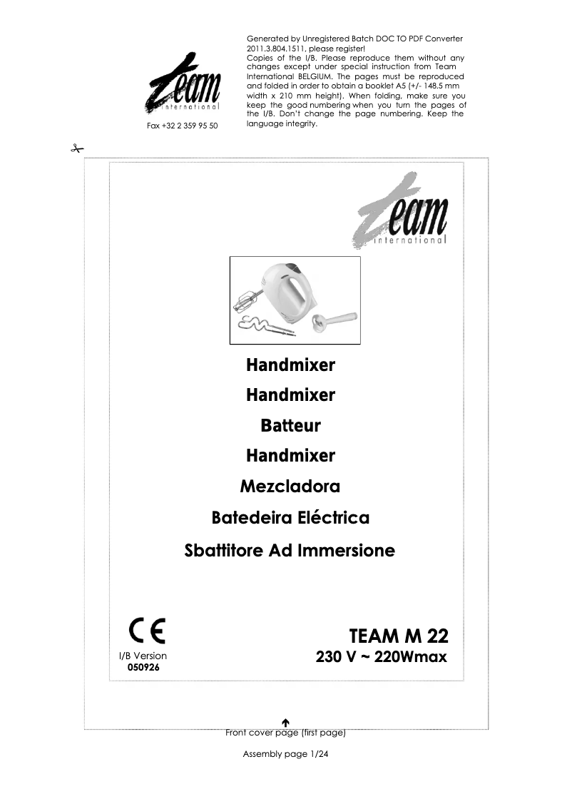 Page 1 de la notice Manuel utilisateur Team M 22
