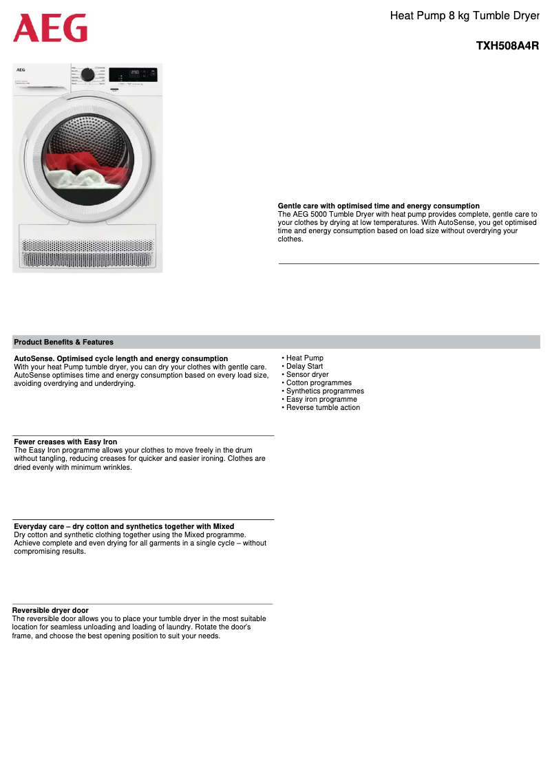 Page n°1 - Fiche technique AEG TXH508A4R