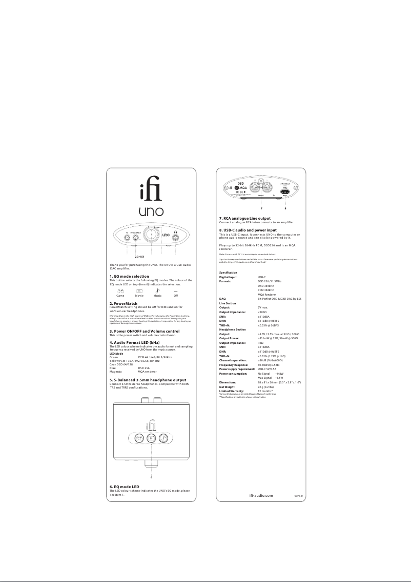 Page 1 de la notice Manuel utilisateur iFi Audio UNO