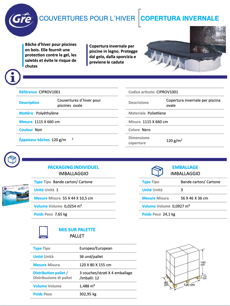 Page 1 de la notice Fiche technique Gre CIPROV1001